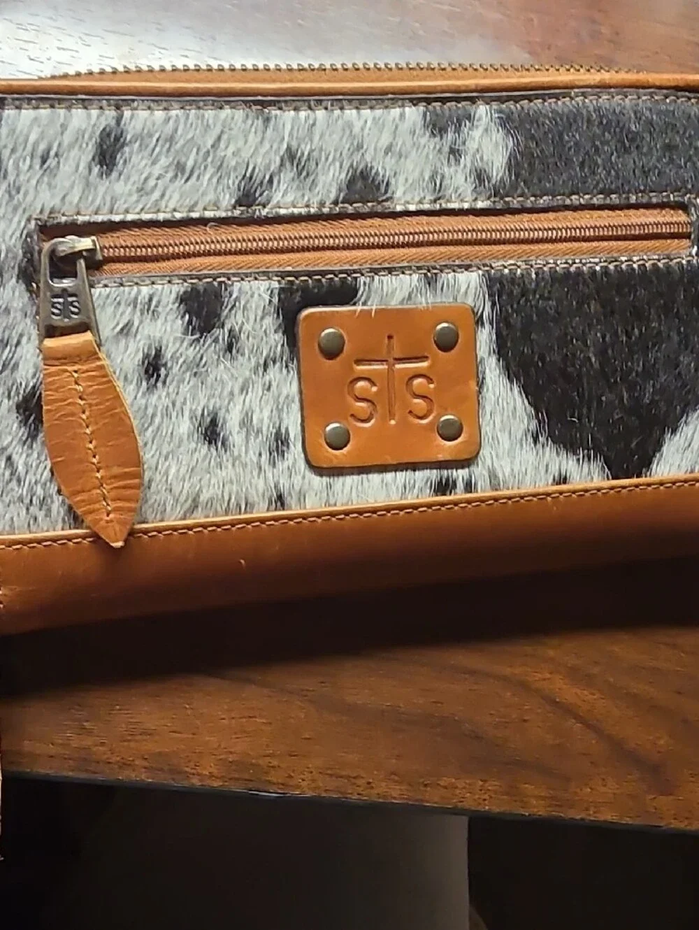 STS Ranchwear Brown Leather Wallet with Black-and-White Haircalf Panel